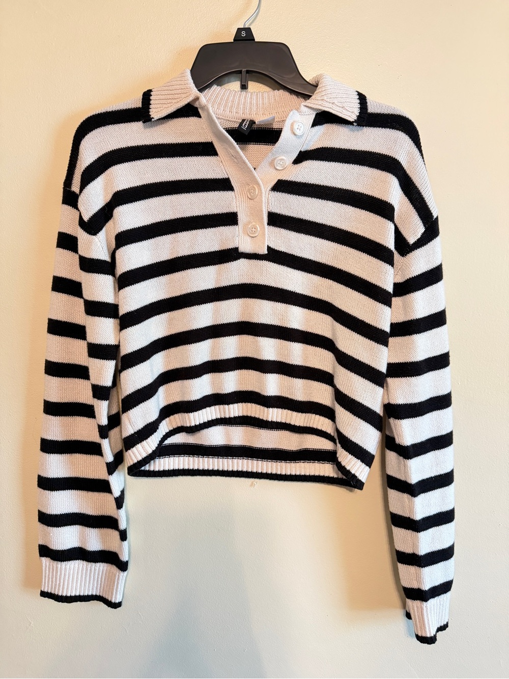 H&M Black and White Striped Collared Knit Sweater